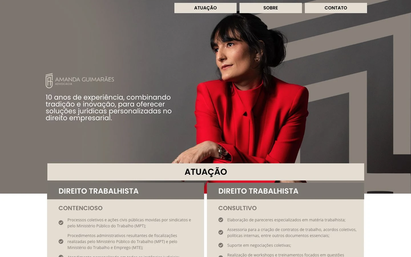 Home do site Amanda Guimarães em notebook