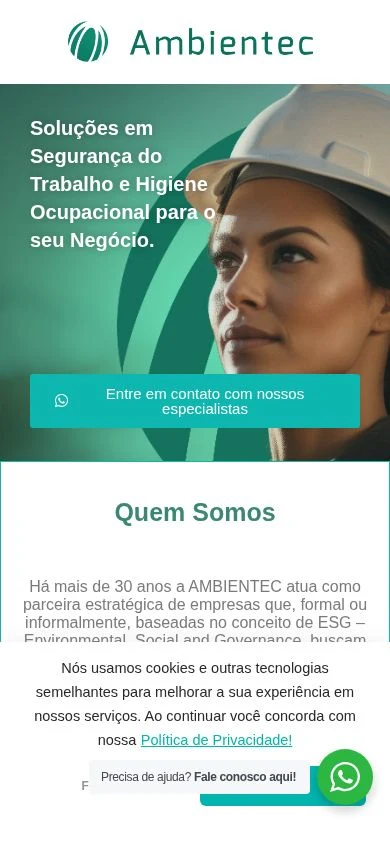 Versão para celular do site Ambientec