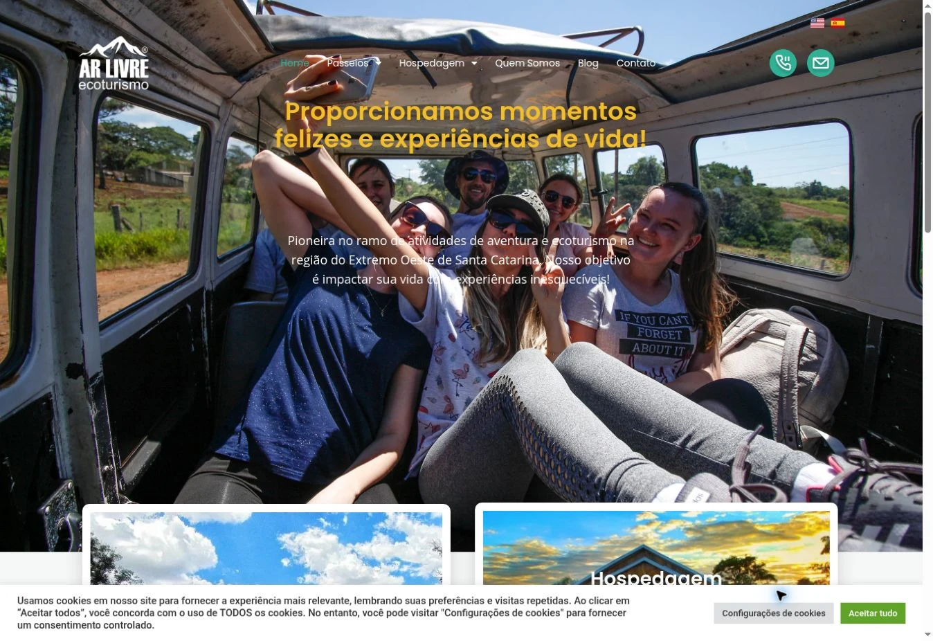 Home do site Ar Livre Ecoturismo em notebook