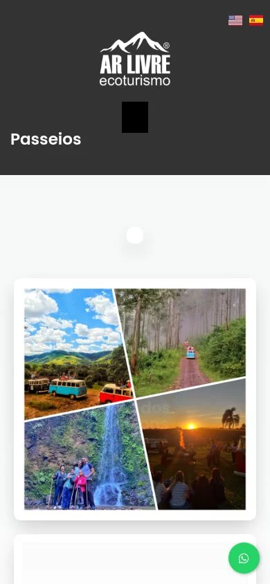 Página de passeios do site Ar Livre Ecoturismo