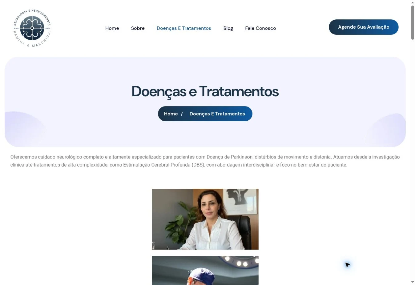 Página doenças e tratamentos do site Ramina & Marchiori